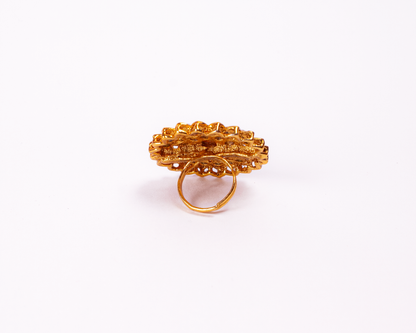 Gold-Polished Alloy Classic Ethnic Cocktail Ring - The Pari