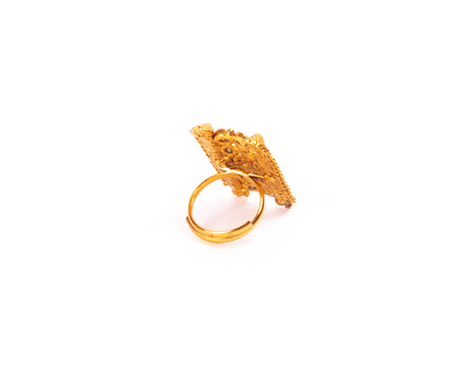 Gold-Polished Alloy Ethnic Designer Cocktail Ring - The Pari
