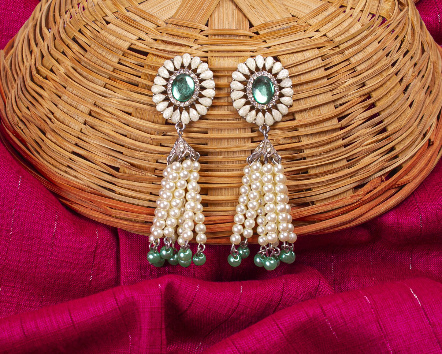 Gold-Polished Alloy Pearl Round Designer Earrings - The Pari