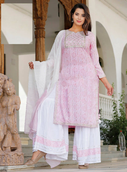 Vamika Embroidery Beautiful Rayon Pink Party Wear/Casual Wear Kurta Set/Suit