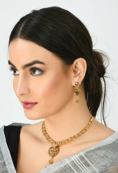 Mominos Fashion Johar Kamal Gold-Polished Brass Finish Stone Choker For Women (Golden)