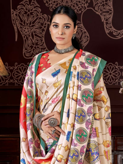 Aayaa Designer Winter Collection Printed Saree With Shawl - Multi Color