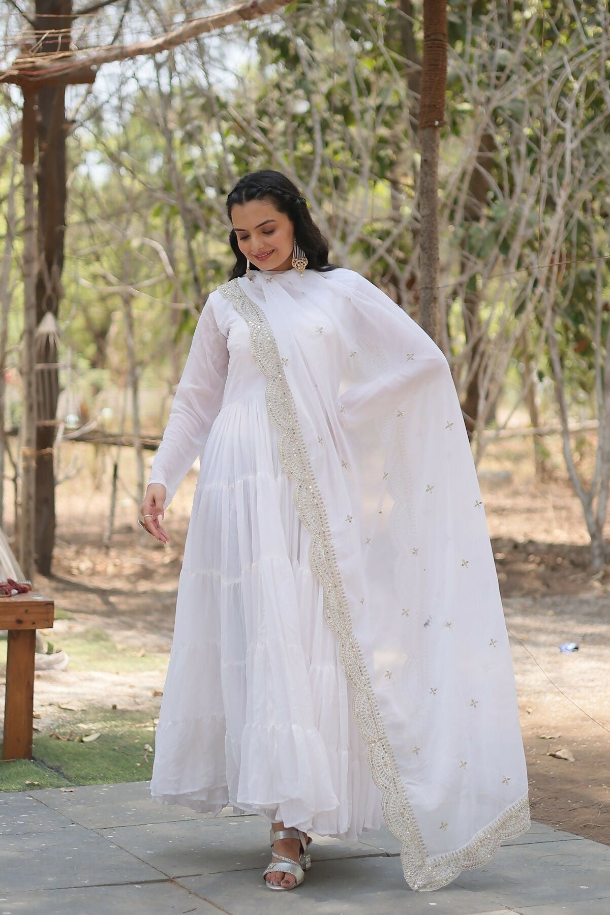 Joban Fashion White Georgette Sequence Embroidery Work Kurta Set