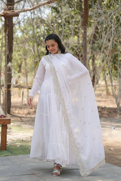 Joban Fashion White Georgette Sequence Embroidery Work Kurta Set