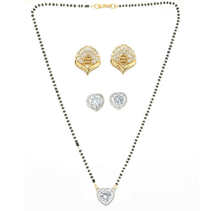 AanyaCentric Gold-Polished Mangalsutra with Pendant, 2 Pair Earrings