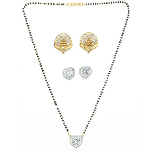 AanyaCentric Gold-Polished Mangalsutra with Pendant, 2 Pair Earrings
