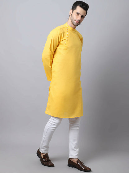 Even Apparels Yellow Pure Cotton Men's Kurta With Side Placket