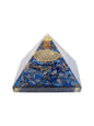 Golden Peacock Blue & Gold-Toned Lapis Lazuli Orgone Stone Pyramid Prism Paperweight