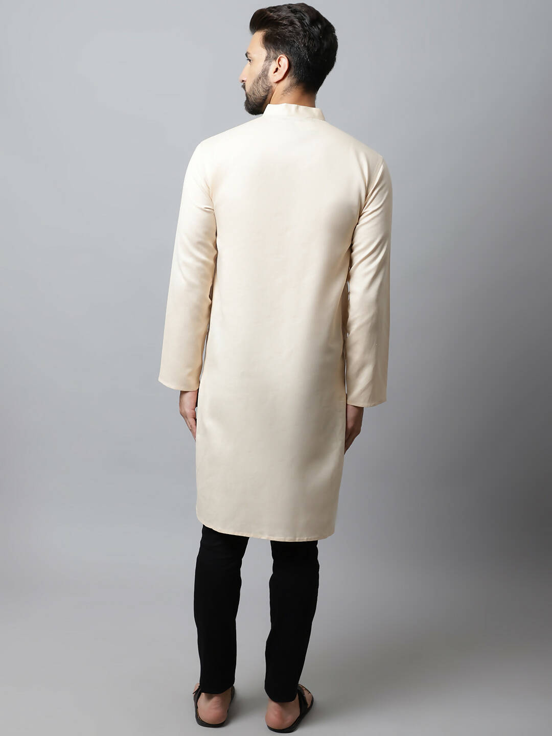 Even Apparels Cream Color Pure Cotton Men's Kurta With Side Placket (SLD1176)
