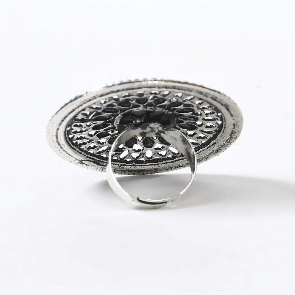 Mominos Fashion Joharkamal Oxidised Silver-Toned Adjustable Finger Ring