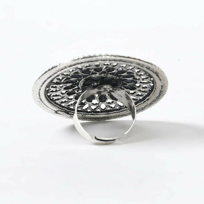 Mominos Fashion Joharkamal Oxidised Silver-Toned Adjustable Finger Ring