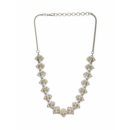 Silver Kundan and American Diamond Neckpiece (Silver) - Ruby Raang