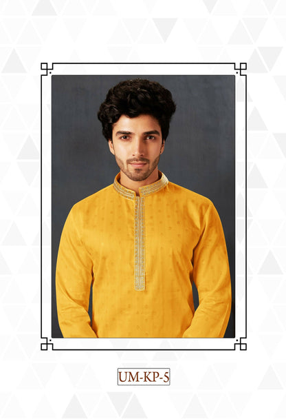 Joban Fashion Yellow Cotton Kurta Pyjama