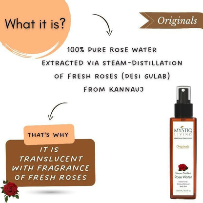 Mystiq Living Rose Water Pure & Natural Spray Face Toner, Gulab Jal For Skin & Hair
