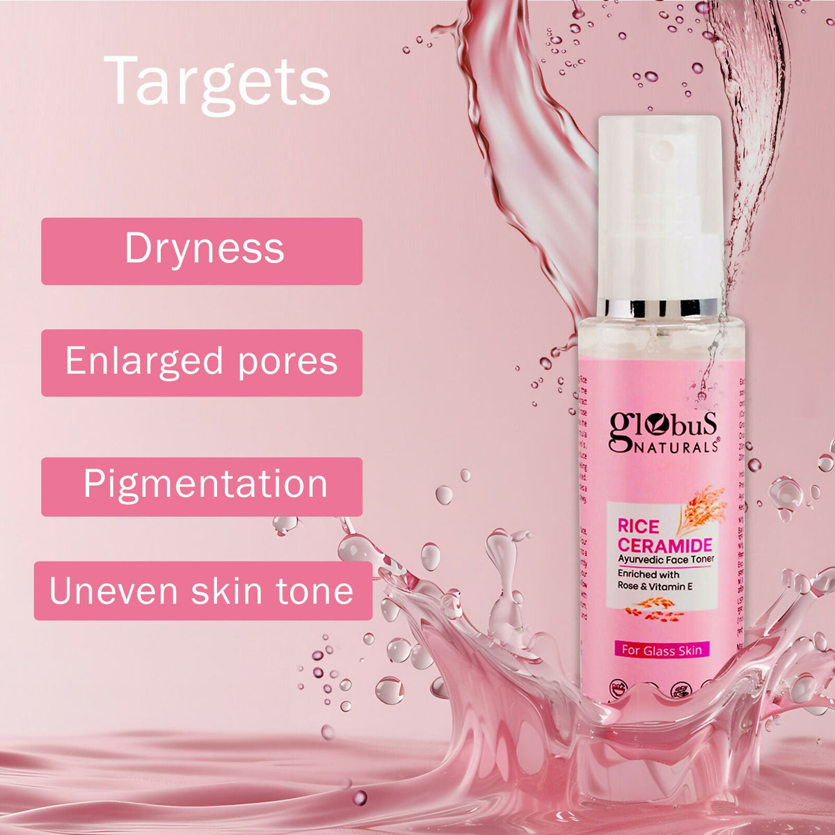 Globus Naturals Rice Ceramide Ayurvedic Face Toner, For Korean Glass Skin
