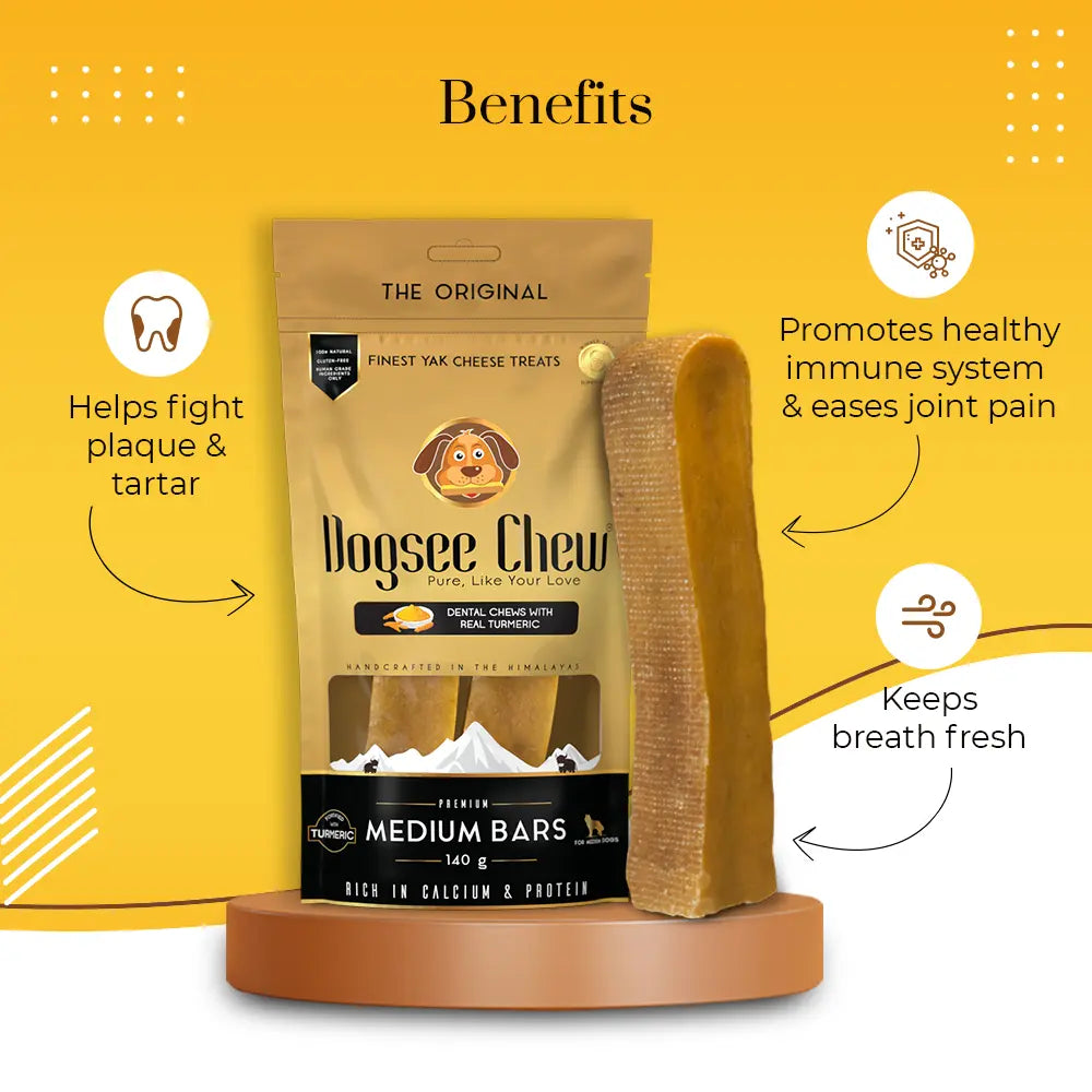 Dogsee Turmeric Medium Bars: Long-Lasting Dental Chews for Medium Dogs