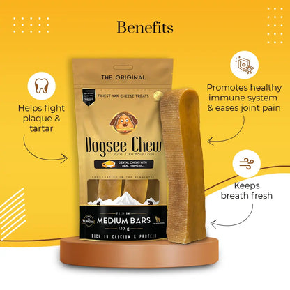 Dogsee Turmeric Medium Bars: Long-Lasting Dental Chews for Medium Dogs