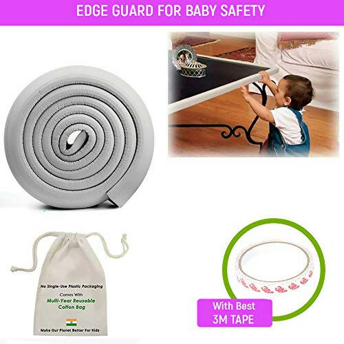 Safe-O-Kid Unique High Density 2 Mtr Long U Shaped Edge Guards With 8 Corner Cushions - Grey