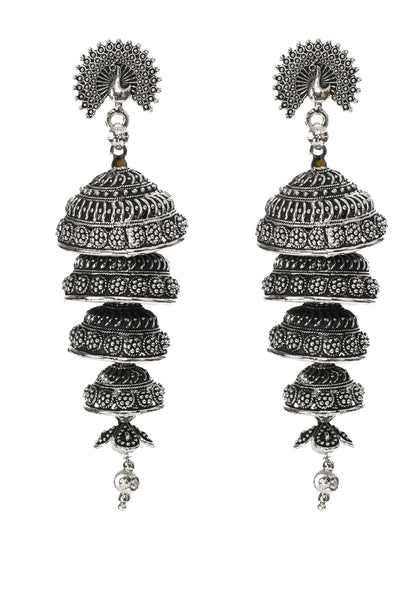 Mominos Fashion Johar Kamal Peacock Design Silver Colour Earrings