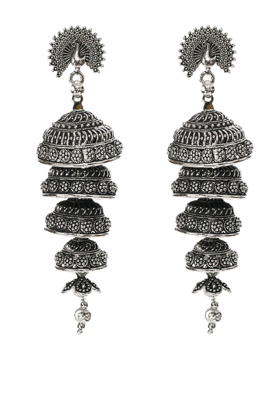 Mominos Fashion Johar Kamal Peacock Design Silver Colour Earrings