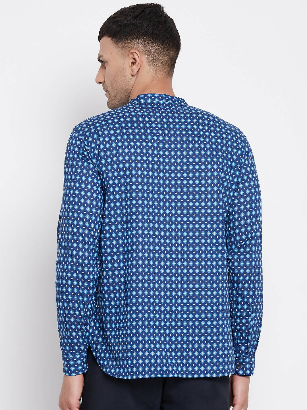 Even Apparels Blue Men's Pure Cotton Kurta With Band Collar
