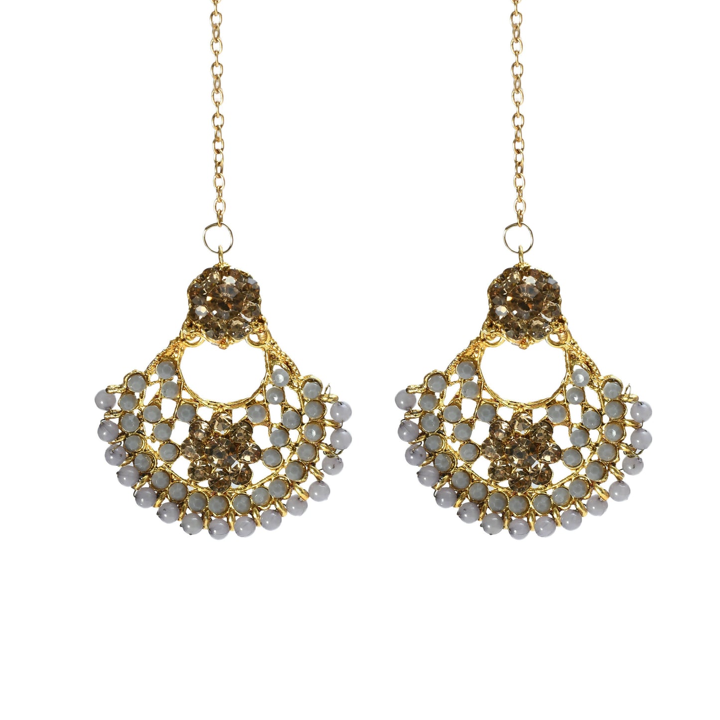 Mominos Fashion Johar Kamal Gold-Polished Brass Finish Long Necklace For Women (Golden/Grey)