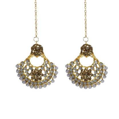 Mominos Fashion Johar Kamal Gold-Polished Brass Finish Long Necklace For Women (Golden/Grey)