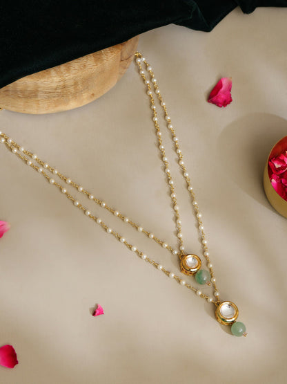 Ruby Raang Green Aventurine & Kundan Necklace