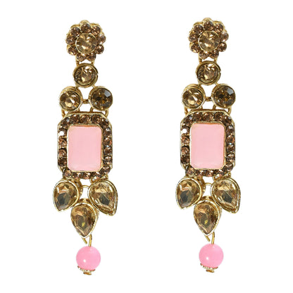 Mominos Fashion Johar Kamal Gold-Polished Brass Finish Kundan/Stone Choker For Women (Baby Pink)