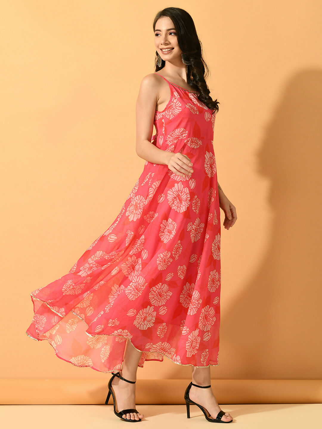 Myshka Women's Pink Fit and Flare Party Dress