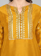 Janasya Mustard Poly Silk Foil Print Set