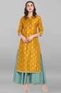 Janasya Light Green Poly Silk Gold Print Anarkali Ethnic Dress
