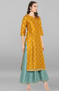 Janasya Light Green Poly Silk Gold Print Anarkali Ethnic Dress