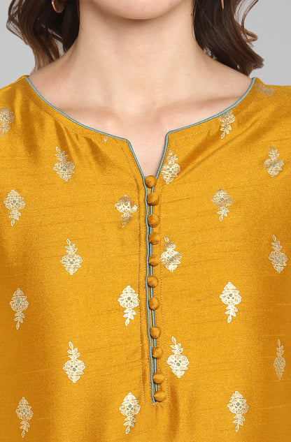 Janasya Light Green Poly Silk Gold Print Anarkali Ethnic Dress
