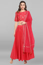Janasya Women's Pink Poly Silk Gold Print Lehenga Choli With Dupatta