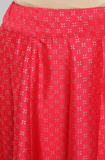 Janasya Women's Pink Poly Silk Gold Print Lehenga Choli With Dupatta