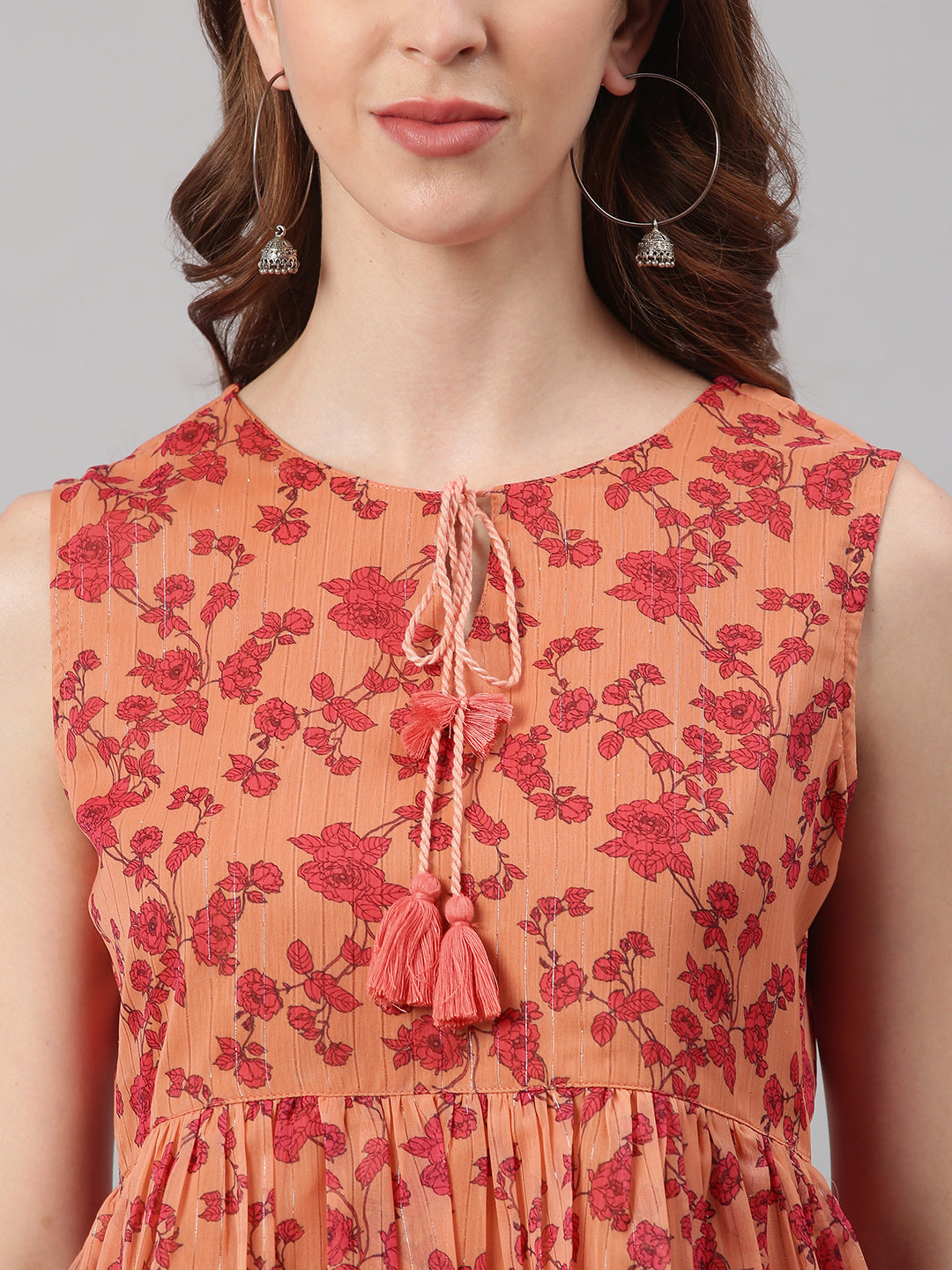 Janasya Women's Orange Poly Georgette Floral Print Regular Top