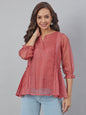Janasya Women's Old Rose Kota Doria Solid Panelled Top