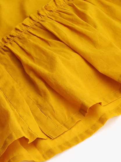 Janasya Women's Mustard Cotton Solid Flared Western Dress