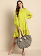 Janasya Women's Mustard Cotton Solid Drop-Waist Western Dress