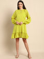 Janasya Women's Mustard Cotton Solid Drop-Waist Western Dress