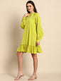 Janasya Women's Mustard Cotton Solid Drop-Waist Western Dress