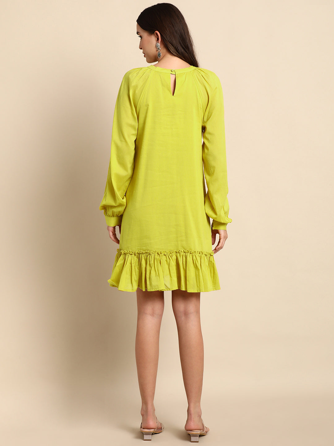 Janasya Women's Mustard Cotton Solid Drop-Waist Western Dress