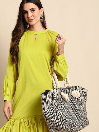 Janasya Women's Mustard Cotton Solid Drop-Waist Western Dress