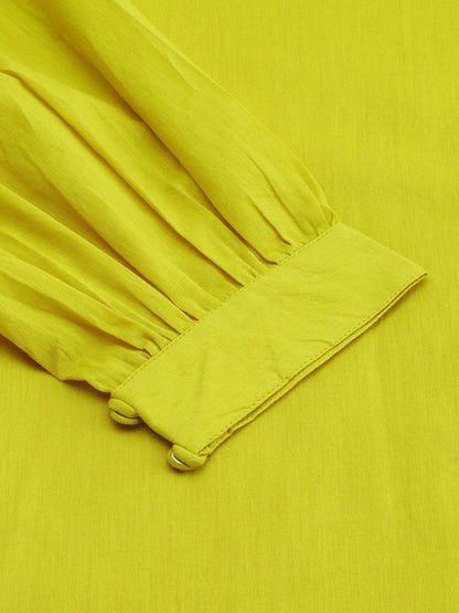 Janasya Women's Mustard Cotton Solid Drop-Waist Western Dress