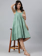 Janasya Women's Mint Green Cotton Solid Flared Western Dress