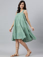 Janasya Women's Mint Green Cotton Solid Flared Western Dress