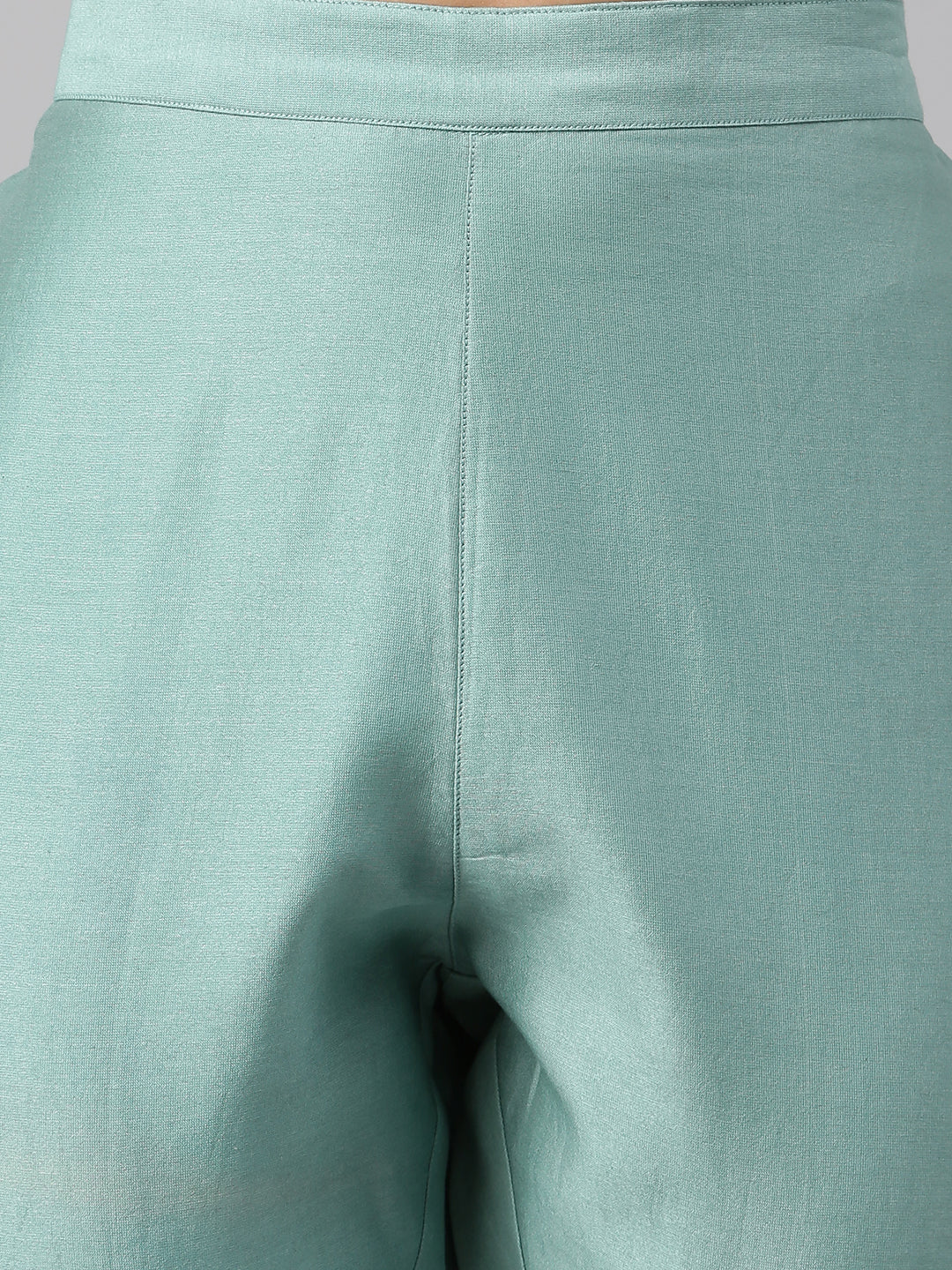 Janasya Women's Sea Green Chanderi Silk Solid Kurta With Pant