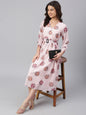 Janasya Women's Peach Georgette Floral Printed Flared Western Dress