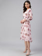 Janasya Women's Peach Georgette Floral Printed Flared Western Dress